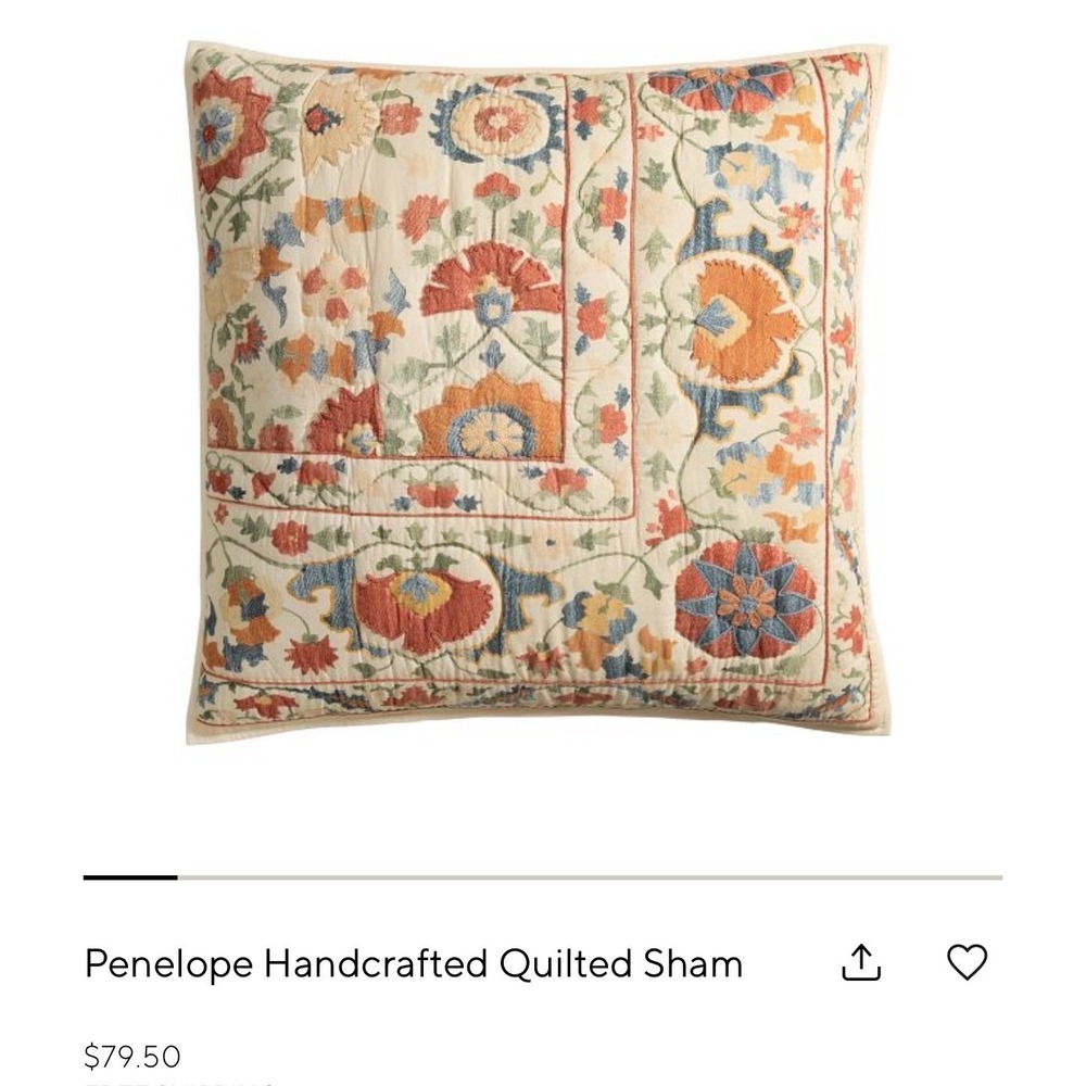 Pottery Barn Penelope Handcrafted Quilted Euro Sham Warm Multi Floral 26x26